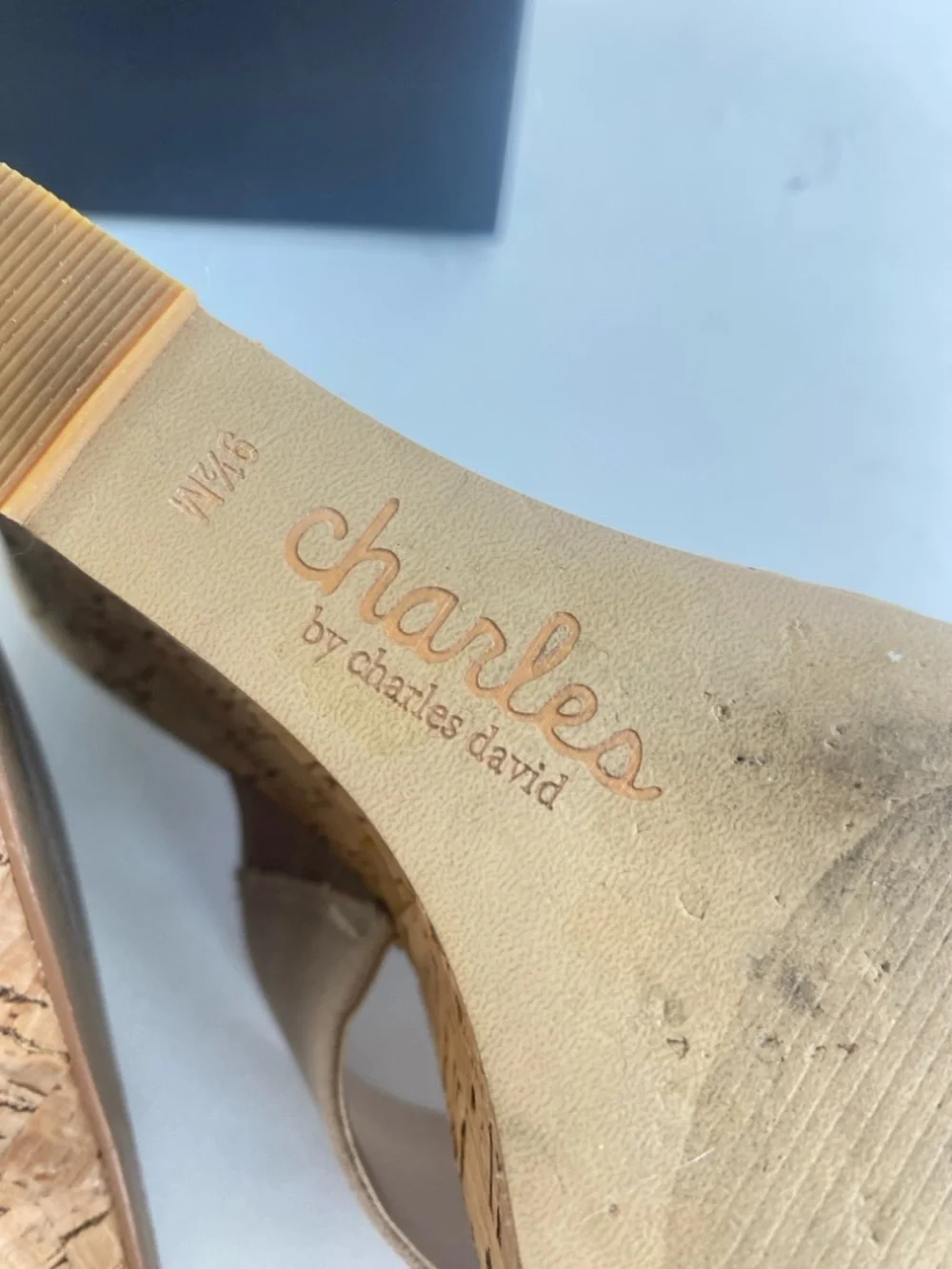Charles David Latrice Nude crisscross microsuede cork wedge platform size 9.5